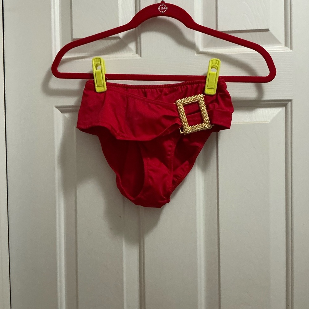 Venus Swimwear—Red Size 4 Nylon / Spandex Belted Sash Swim Bottom w/ Gold Buckle